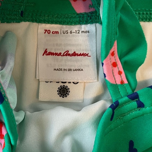Hanna Andersson two piece baby swimsuit, green pink pineapples. Sz 6-12 mos - Picture 3 of 4